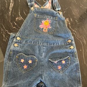 Vtg Y2K Smiley Girls Denim Overalls with Heart and Flower Details size 4/5
